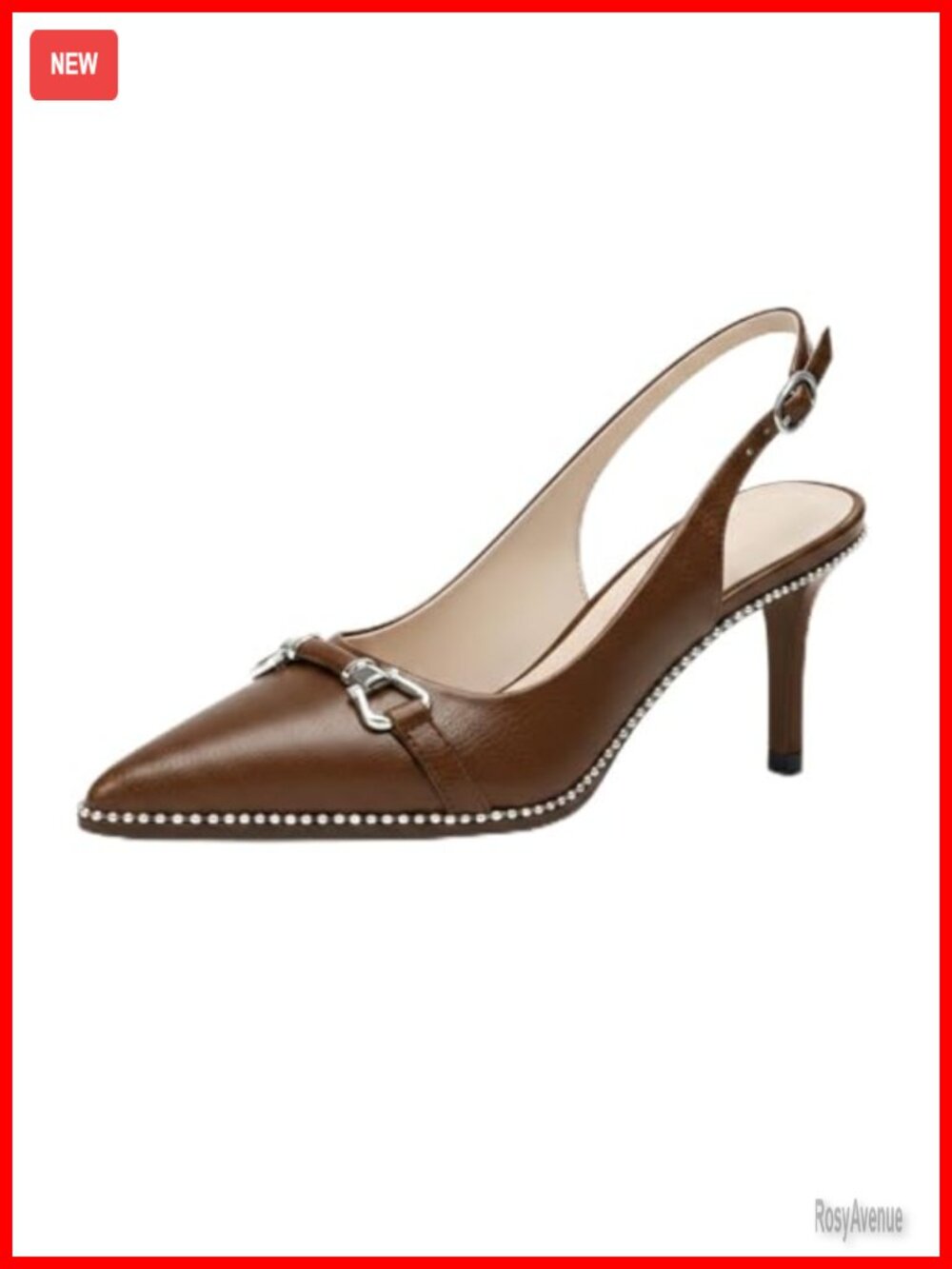 Slingback Kitten Heels Pointed Toe Low Heel Pumps Metal Buckle
